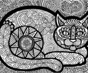 Coloriage Chat zentangle difficile pour adulte
