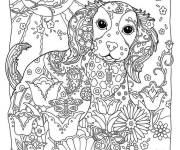 Coloriage Chiot dr&ocirc;le &agrave; motif en fleurs