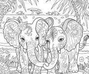 Coloriage &Eacute;l&eacute;phants amoureux adulte