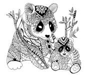 Coloriage Famille de Panda anti-stress