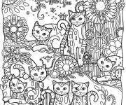 Coloriage Illustration des chats adulte