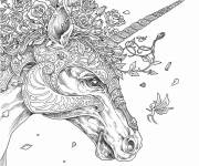 Coloriage Licorne complexe &agrave; motif en fleurs