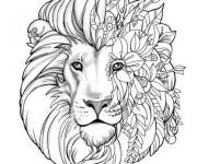 Coloriage et dessins gratuit Lion adulte &agrave; motif en fleurs à imprimer