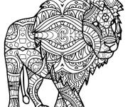 Coloriage Lion en marchant &agrave; motif adulte