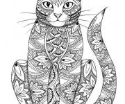 Coloriage Portrait d'un chat adulte &agrave; motif complexe