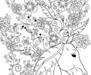 Coloriage T&ecirc;te de cheval et d&eacute;coration florale pour adulte