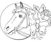 Coloriage et dessins gratuit Adulte cheval avec une rose à imprimer