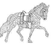 Coloriage Adulte cheval en blanc &agrave; d&eacute;cor&eacute;