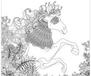 Coloriage Adulte cheval et &eacute;l&eacute;ments floraux