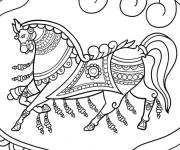 Coloriage Adulte Cheval sur le th&egrave;me indien &agrave; colorier