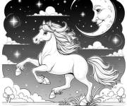 Coloriage et dessins gratuit Cheval adulte sous la lune à imprimer