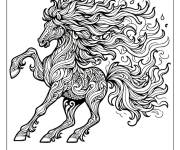 Coloriage Cheval en course en feu pour adulte