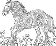 Coloriage Cheval en route dans la nature pour adulte