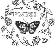Coloriage et dessins gratuit Adulte papillon entre couronne florale à imprimer