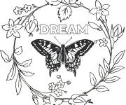 Coloriage et dessins gratuit Adulte papillon entre des branches de fleurs à imprimer