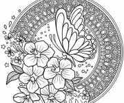 Coloriage Mandala de papillon avec des fleurs d'hibiscus  anti-stress