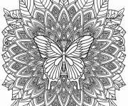 Coloriage Mandala difficile de papillon en forme de fleur
