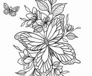 Coloriage Papillons et des fleurs lys pour adulte