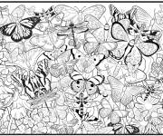 Coloriage Paysage des papillons et des fleurs pour adulte