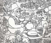 Coloriage et dessins gratuit Adulte Paysage Animaux sur L'arbre à imprimer