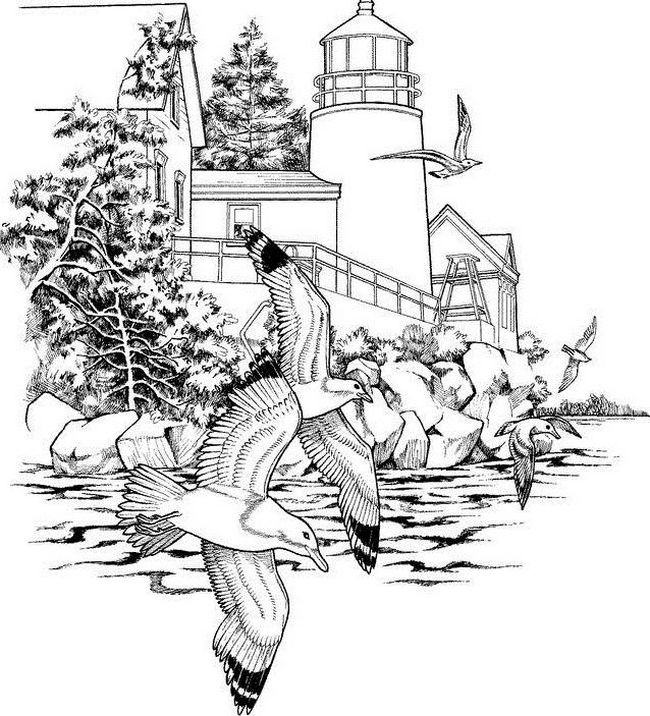 Coloriage Adulte Paysage De Phare Dessin Gratuit à Imprimer