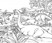 Coloriage Adulte Paysage Dinosaures à télécharger