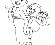 Coloriage Femme Africaine et ses petits