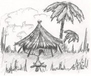 Coloriage Paysage en Afrique au crayon