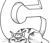 Coloriage Lettre C et chat &agrave; colorier