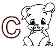 Coloriage et dessins gratuit Lettre C pou cochon à imprimer