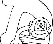 Coloriage Lettre D avec un Singe pour enfants