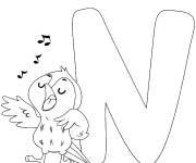 Coloriage et dessins gratuit Lettre N comme Rossignol an anglais à imprimer