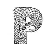 Coloriage Lettre P is pour l'animal Pangolin en anglais