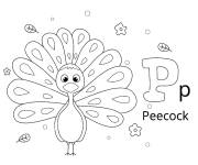 Coloriage Lettre P pour Paon