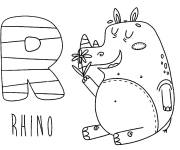 Coloriage et dessins gratuit Lettre R pour Rhino à imprimer