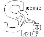 Coloriage et dessins gratuit Lettre S pour Skunk à imprimer