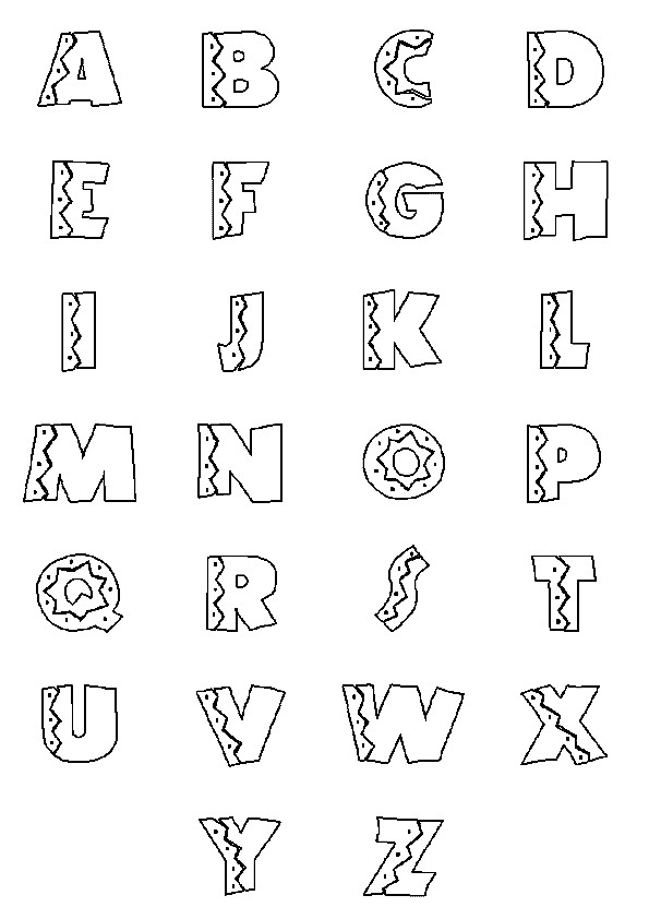 Coloriage et dessins gratuits Alphabet décoré en noir à imprimer