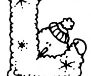 Coloriage Lettre L et Bonhomme de Neige