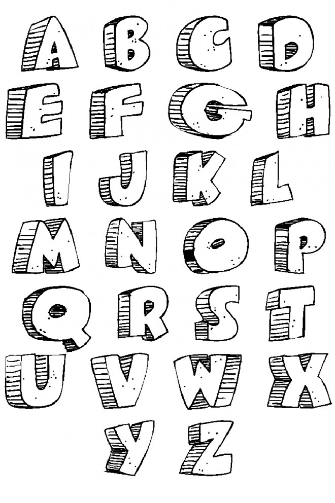 Coloriage et dessins gratuits Lettres de l'Alphabet en trois dimension à imprimer