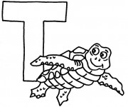 Coloriage Tortue et La Lettre T