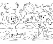 Coloriage et dessins gratuit Les Enfants s'amusent dans l'eau à imprimer
