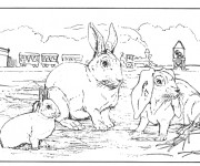 Coloriage La Famille des Lapins stylis&eacute;