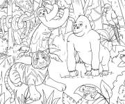 Coloriage et dessins gratuit Animaux de la jungle dessin animé à imprimer