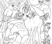 Coloriage et dessins gratuit Animaux et oiseaux de la jungle à imprimer