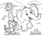 Coloriage Bébé éléphant, tigre et girafe