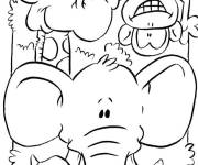 Coloriage Girafe, singe et &eacute;l&eacute;phant en noir et blanc