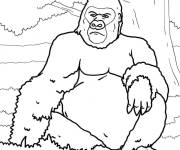 Coloriage Gorille de la jungle adulte assis sur l'herbe