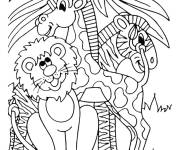 Coloriage La girafe et z&egrave;bre sous le palmier