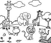 Coloriage Les animaux de la jungle dans la foret