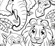 Coloriage Les animaux sauvages éléphant, girafe, lion et singe